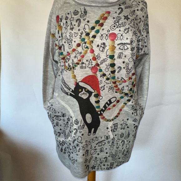 Inoah Christmas Cat Cowl Neck Sweatshirt Top Medium Gray - Picture 4 of 6